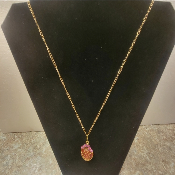 Gold and Red Lotus Bud Style Necklace - Picture 2 of 6